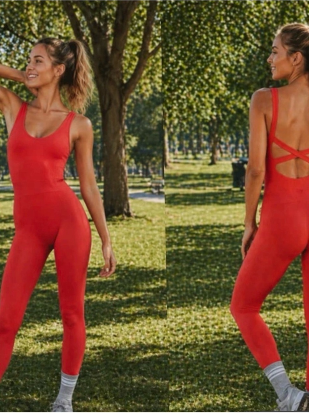 Free People Vibrant Red Scoop-Back Jumpsuit